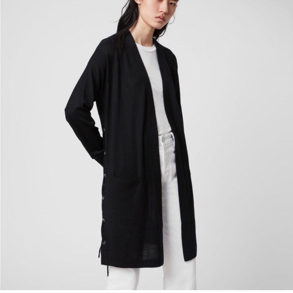 ALL-SAINTS MORI MERINO WOOL LONG CARDIGAN SWEATER BLACK SIZE MEDIUM NEW - Picture 8 of 14